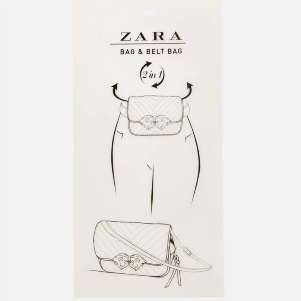 ZARA Double Lion Head Ivory Cross-Body Bag Adjustable with Gold Tone Accents NWT